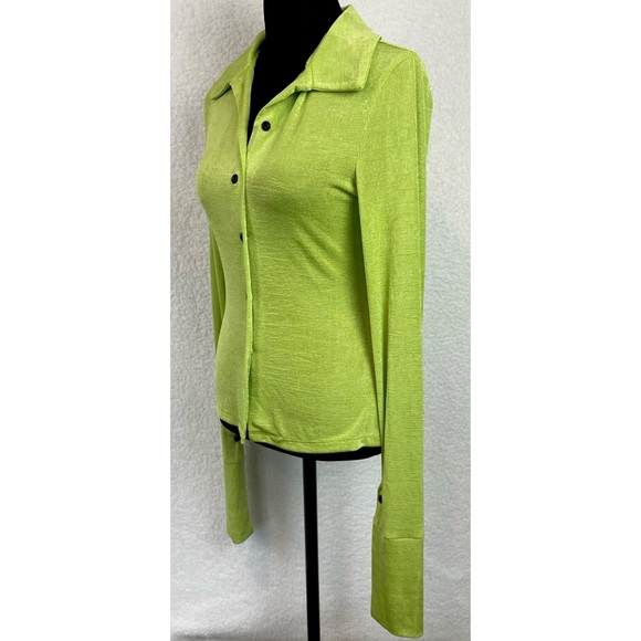 COMMENSE • Lime Green Exaggerated Long Sleeve Collared Button-Down Shirt - Picture 12 of 16